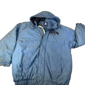 Vintage puffer Carolina tar heels starter coat in XL light blue removable hood.
